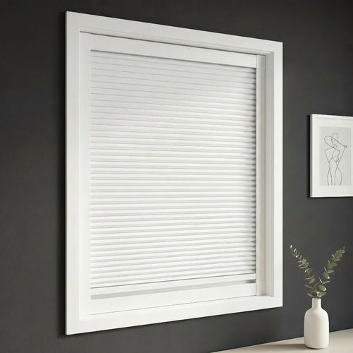 FAIZ Pure White cellular blackout blind with White rail for bedroom windows and skylights, designed for complete darkness and better sleep.