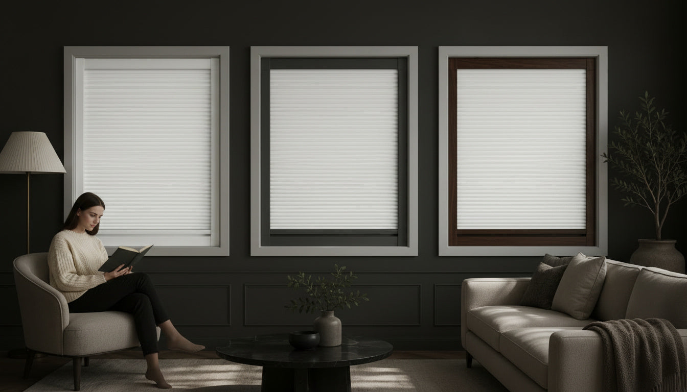 Room darkening cellular shades designed for better sleep in a calm interior