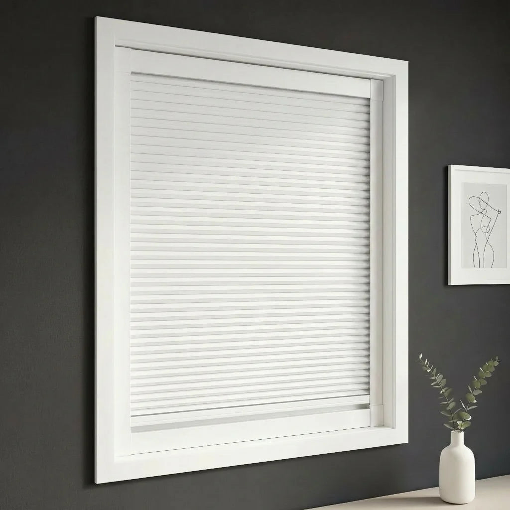 OMG BLINDS Custom Blackout Blinds — Pure White fabric with White rail
